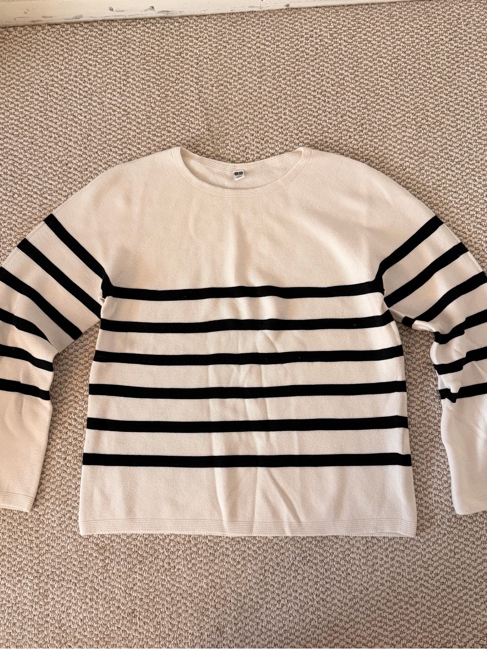 Uniqlo Cream Striped Knit 100% Cotton Sweater